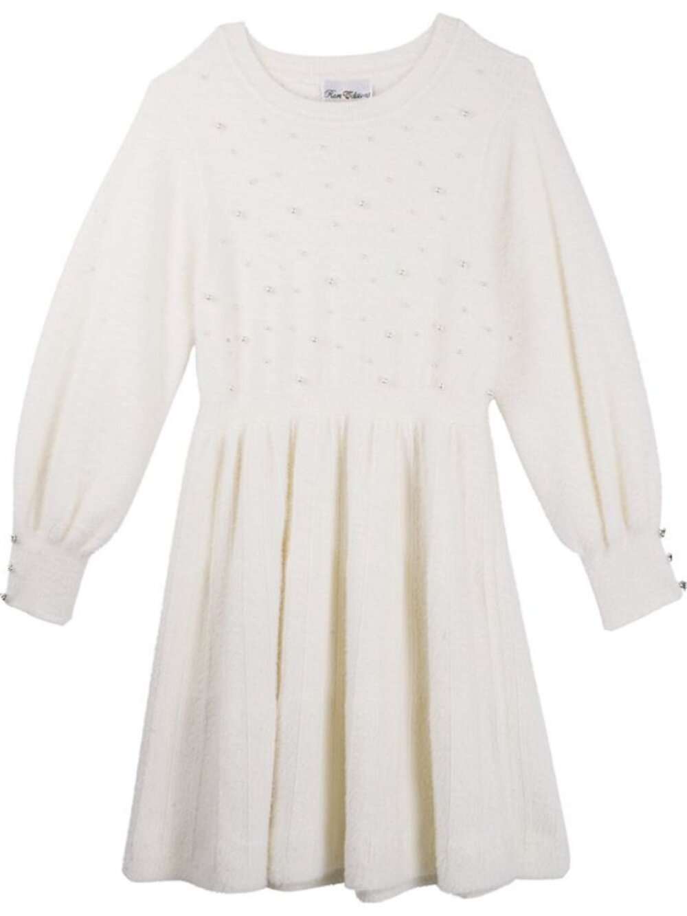 Rare Editions Girls Imitation-Pearl Embellished White/ Ivory Sweater Dress - 4T